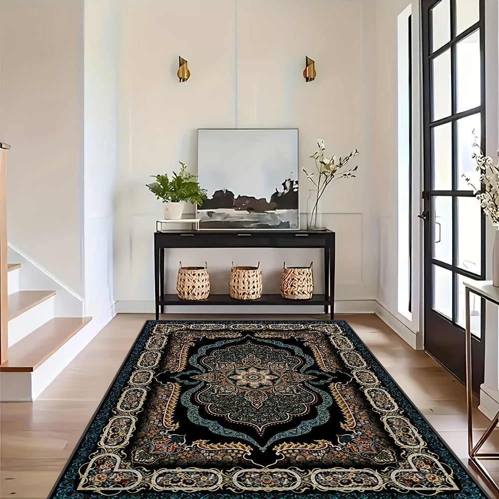 Large Bohemian Floral Velvet Mat with Non-Slip Backing & Shedding-Resistant - Machine-Washable Modern Mat for Living Room, Bedroom, Kitchen, Office - 100% Polyester Durable Floor Mat, Rugs for Living Room, Decorative Pattern,