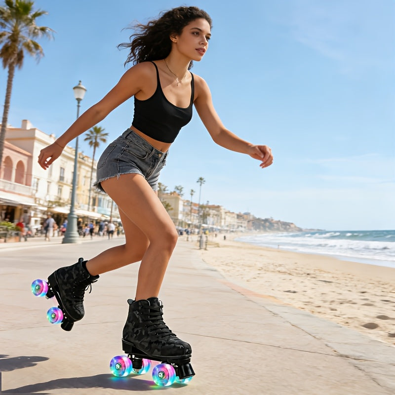 YYW High-Top Camouflage Roller & Ice Skates Suitable for Indoor/Outdoor Use, Double-Row Wheel System with Shoe Bag & Wheel, Heavy-Duty /Fabric/ Sole for Skating, Ice, - Wear for Beginners & Pros