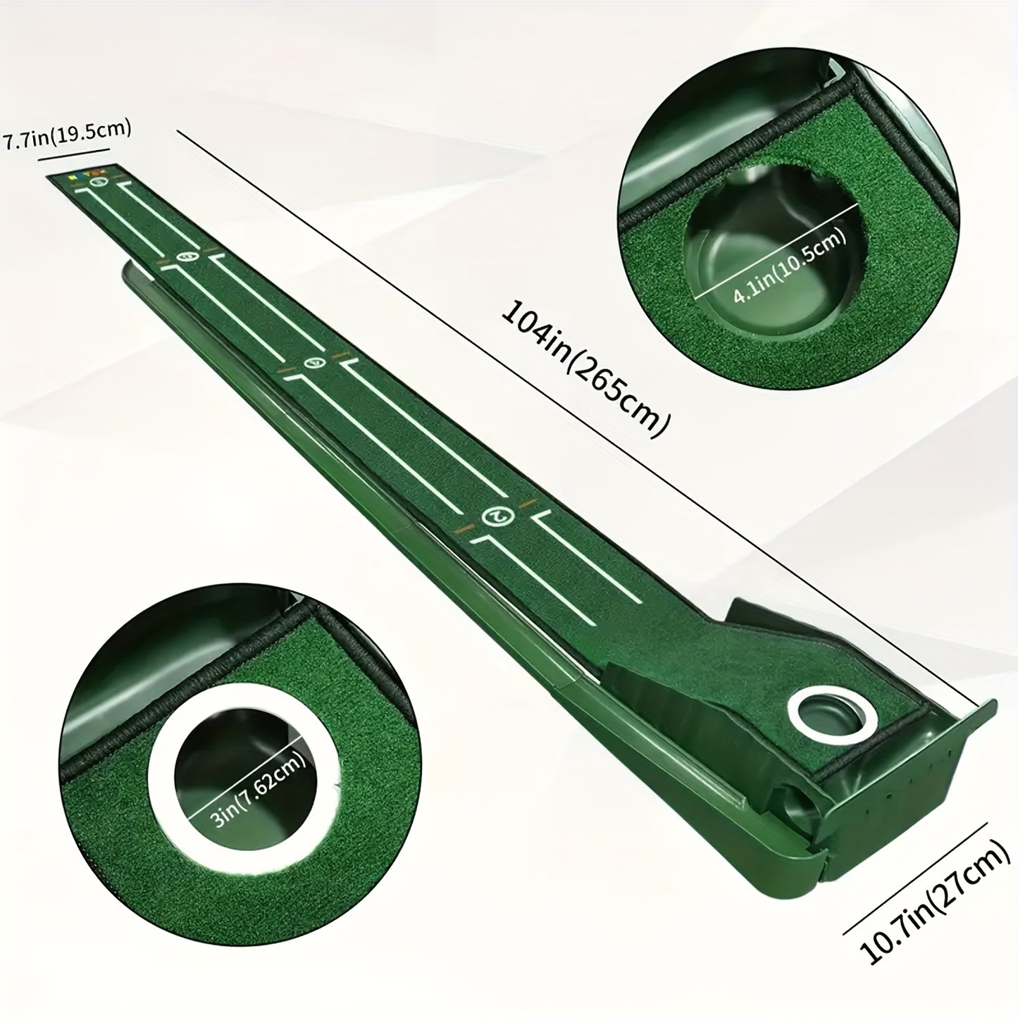 Golf Accelerator - A Sturdy Indoor Putting Mat Featuring Automatic Retrieval And a Post-Hole Collection System. Ideal for Practicing at for home Or Outdoors, It Enhances Putting Skills And Is Perfect for Both Golf Lovers And