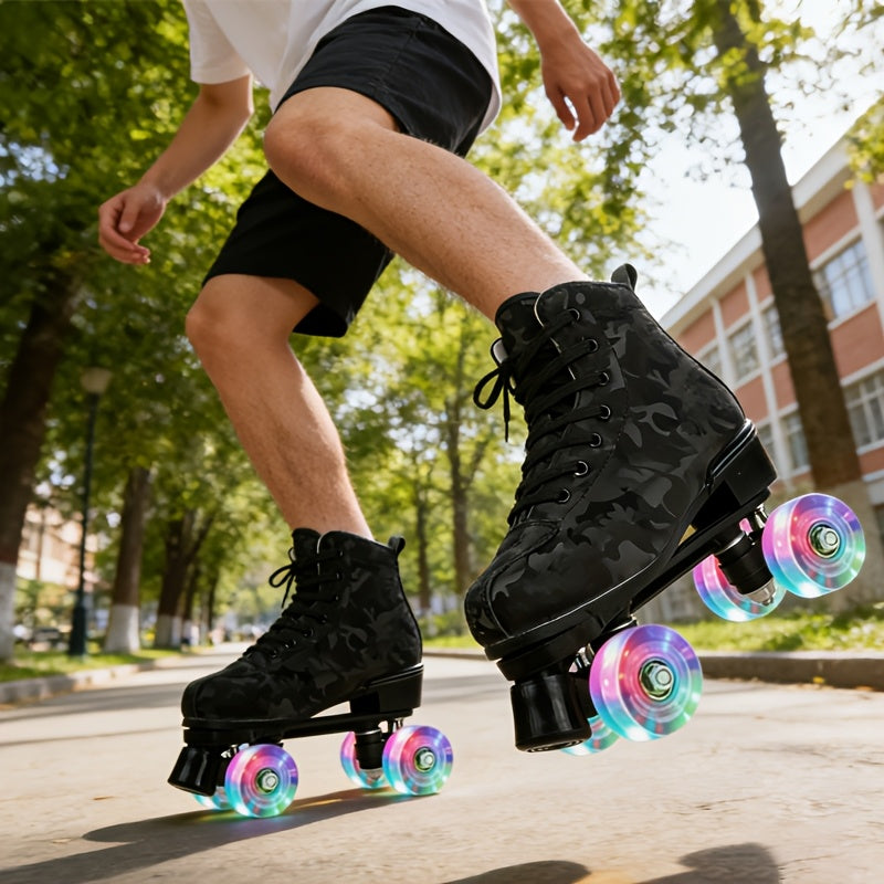 YYW High-Top Camouflage Roller & Ice Skates Suitable for Indoor/Outdoor Use, Double-Row Wheel System with Shoe Bag & Wheel, Heavy-Duty /Fabric/ Sole for Skating, Ice, - Wear for Beginners & Pros