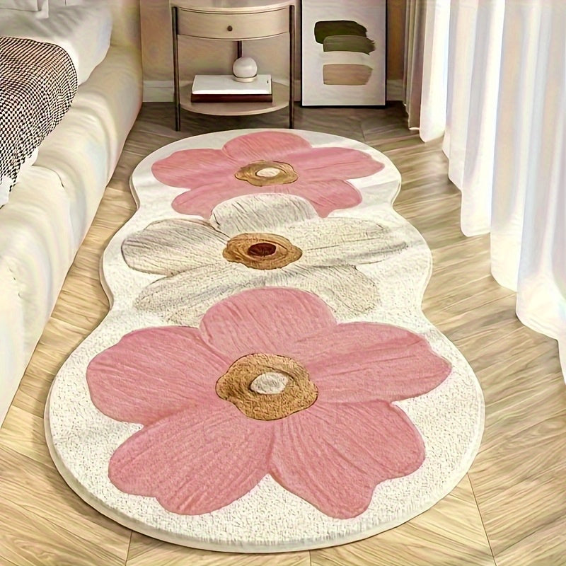 1000gsm Heavy-Duty Acrylic Fiber Floor Mat - Non-Slip Backing, Soft Plush Mat with Transparent Floral Pattern in Blue, Beige, Brown, Black, White, Gray, - Machine Washable Indoor/Outdoor Carpet for Living Room, Bedroom, Offic
