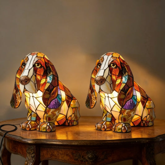 2 Different Basset Hound Table - Cute Dog Bedside Suitable for Bedroom, Room Decor, Pet Lover Gift, Plastic Animal