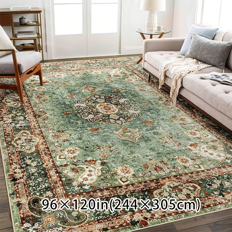 Large Living Room Carpet in Bohemian Style - Imitation Cashmere, Soft, And Washable Mat for Dining Rooms, with Anti-Slip Backing Suitable for Offices And Bedrooms. Ideal for Home Decoration, Including Green Bathroom Rugs