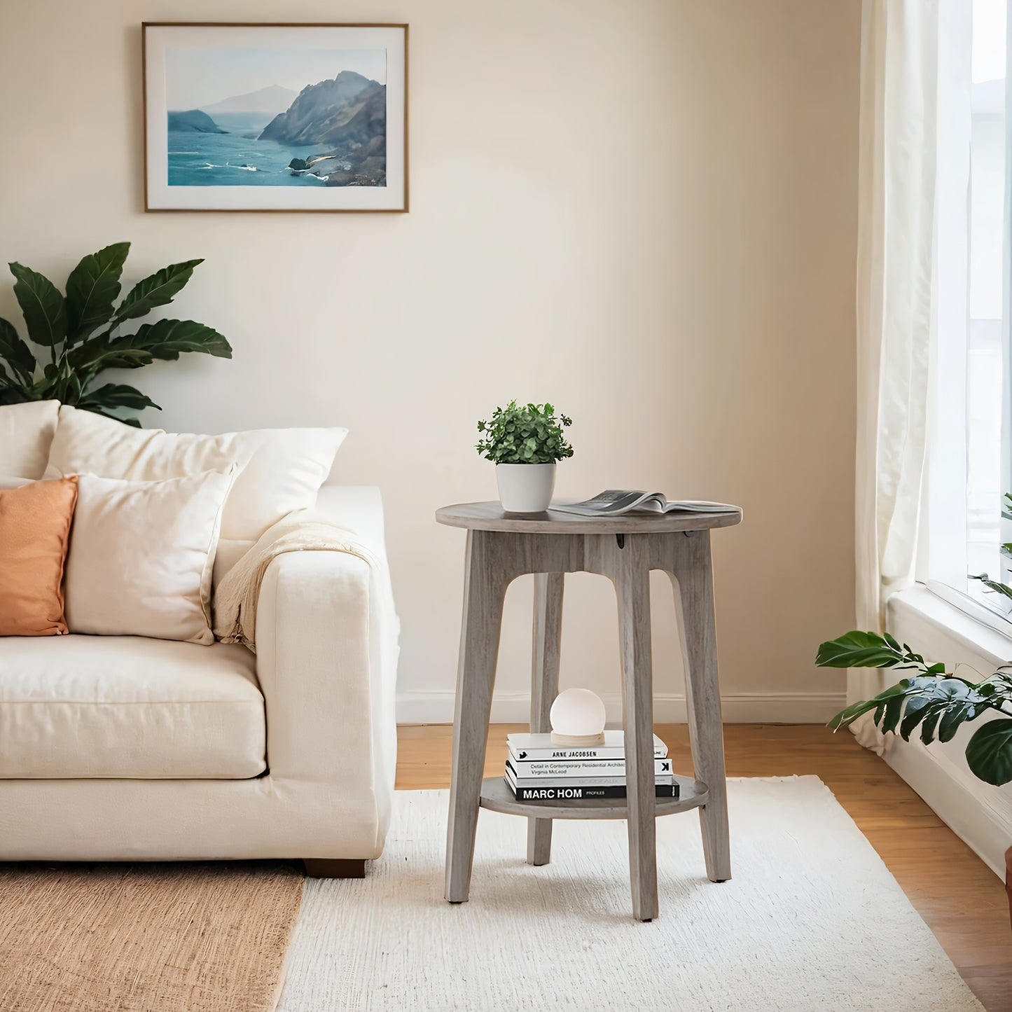 Side Table,  Round End Table with Lower Shelf, Nightstand for  Spaces, Living Room, Bedroom