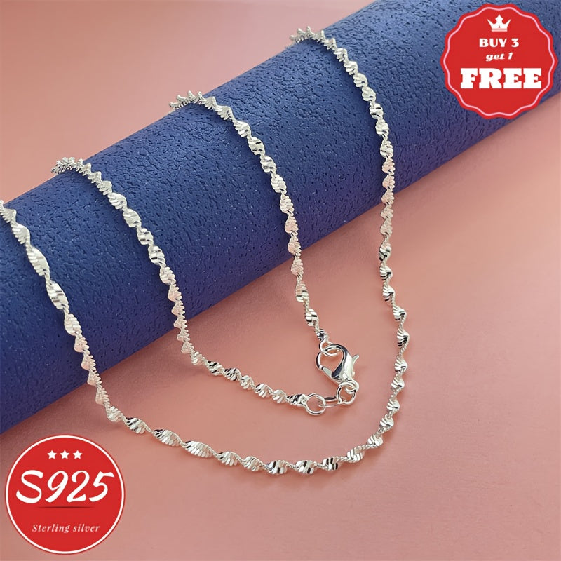Italian Craftsmanship, S925 Sterling Silvery Ripple Necklace, Perfect for Holidays, Parties, Music Festivals, The Best Gift for His/her Birthday, Valentine's Day, Gift Box Packaging, Buy 3 Get 1 Free