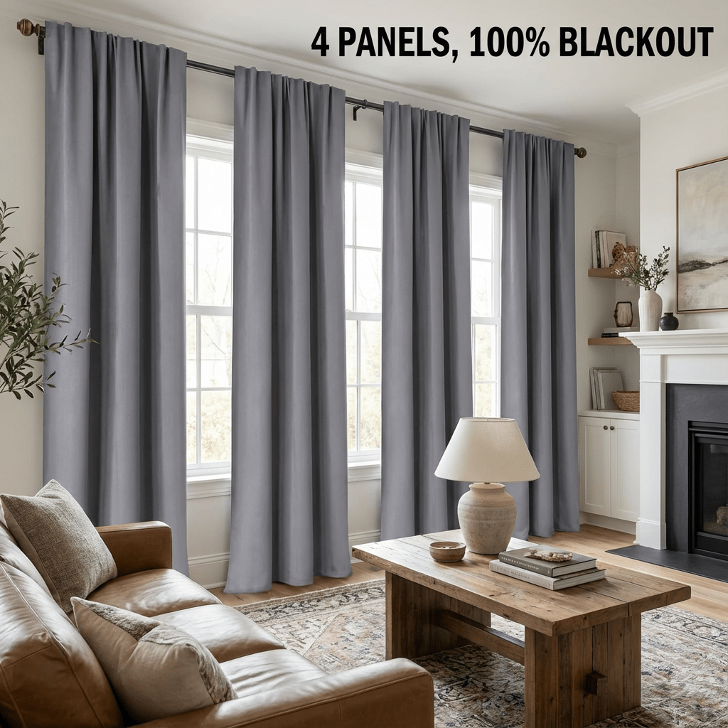 4 Panels Rod Pocket Blackout Curtains | 100% Light Blocking, Thermal and Protection, Privacy-Enhancing for All Rooms, Polyester, Modern Style