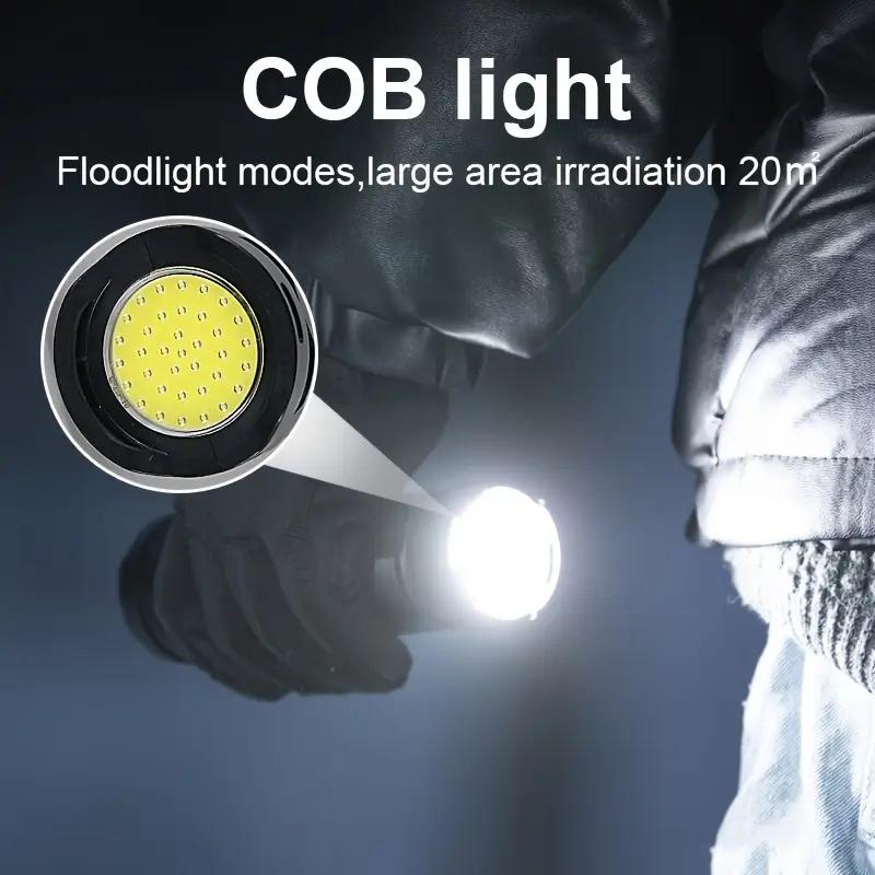 Tactical Rechargeable LED Flashlight with COB Light - Long-Range Spotlight, -C Fast Charging, - Power Bank, Durable IP-like Black Cylindrical Design & Cable Included for Camping, Emergency, Outdoor, Headlamp (Type-C Charging