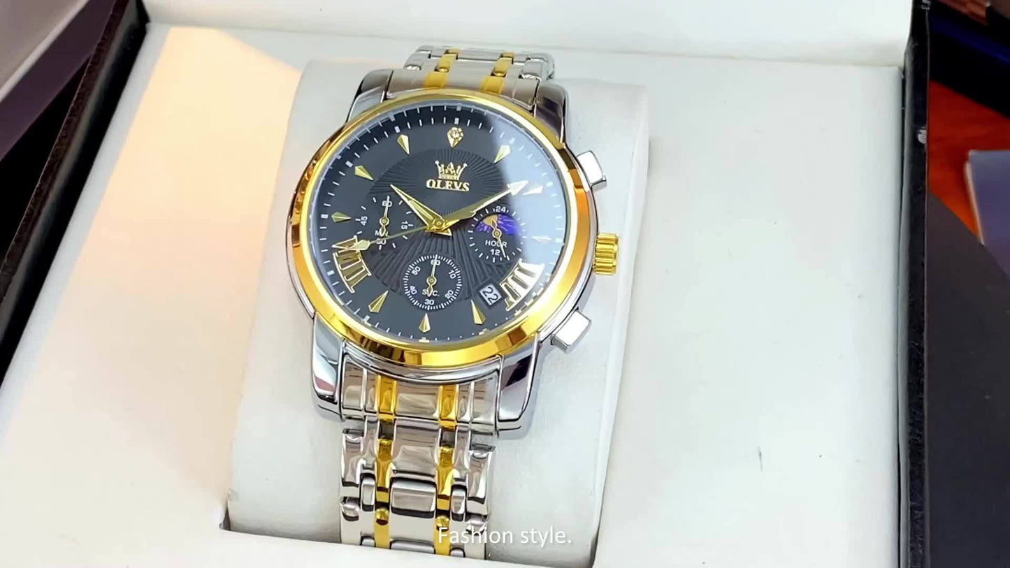 OLEVS Watch for Men Chronograph Stainless Steel Case Analog Quartz Fashion Business Dress Large Face Men Watch Day Date Luminous Casual Male Wrist Watch, Office Accessory, Casual Attire, Classic Design, Elegant Timepiece, Hig