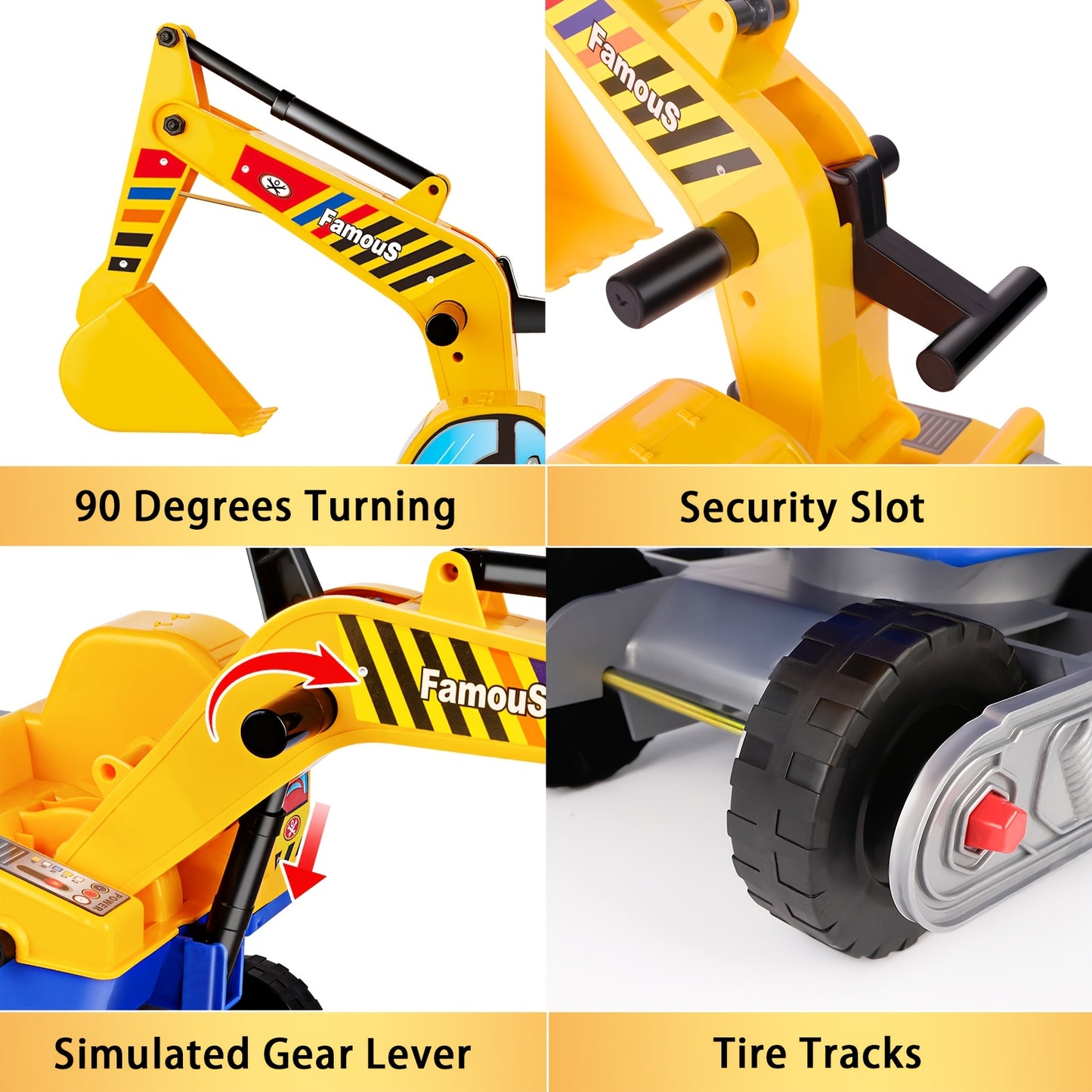 Ride-On Excavator Toy Tractor with Movable Arm & Mobile Base - Green/Yellow Construction Truck with Storage Basket, Realistic Digging Bulldozer for &, Birthday/Christmas/Halloween Gift (Ages 1+)