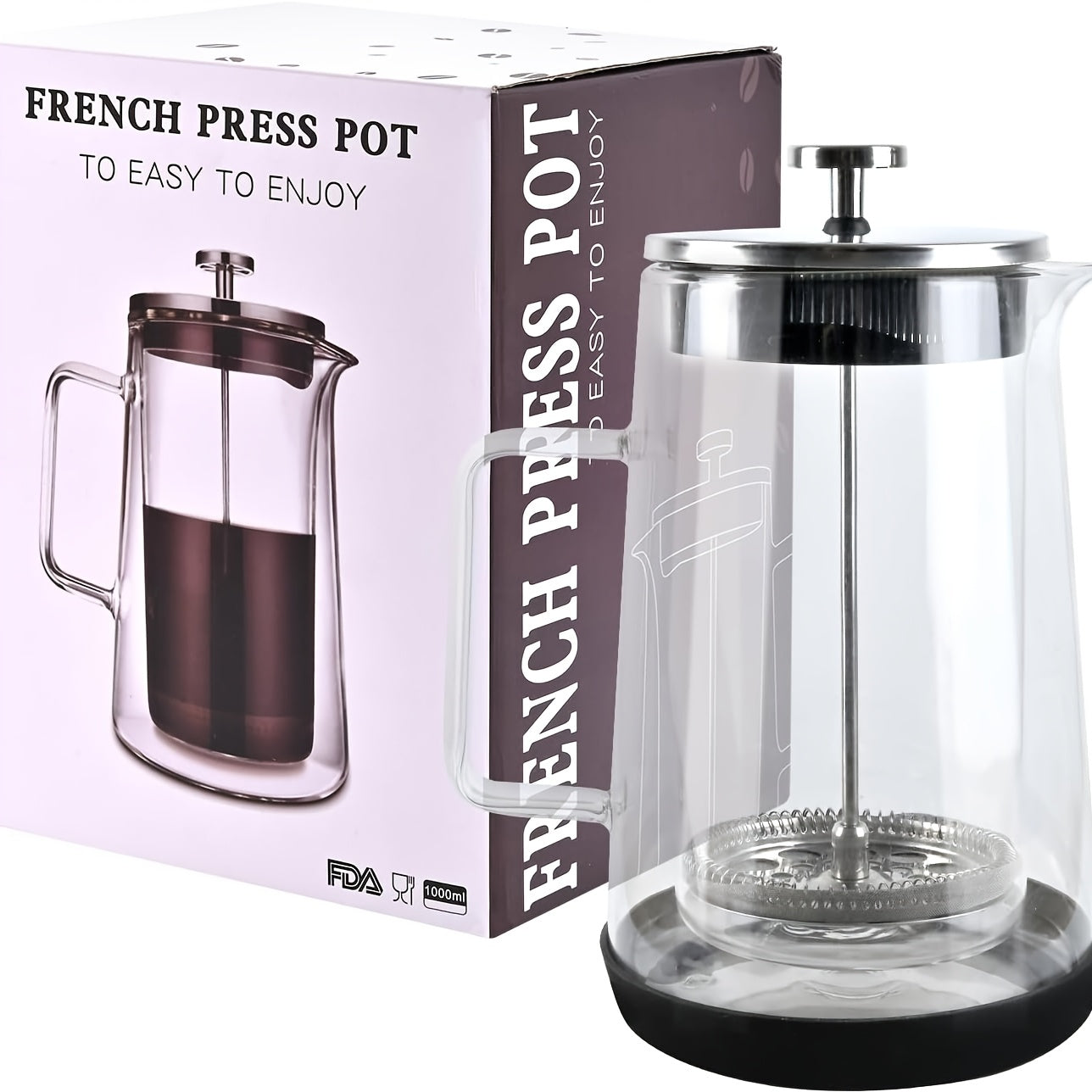 Glass Press, Easy to Clean Glass Press Coffee Maker, 22Oz/ 650Ml Coffee Press Glass, Borosilicate Press, Suitable For, Kitchen, Office., Home Brewing, Kitchen Appliance, Modern Coffee Maker, Stylish Press, Highquality Materia