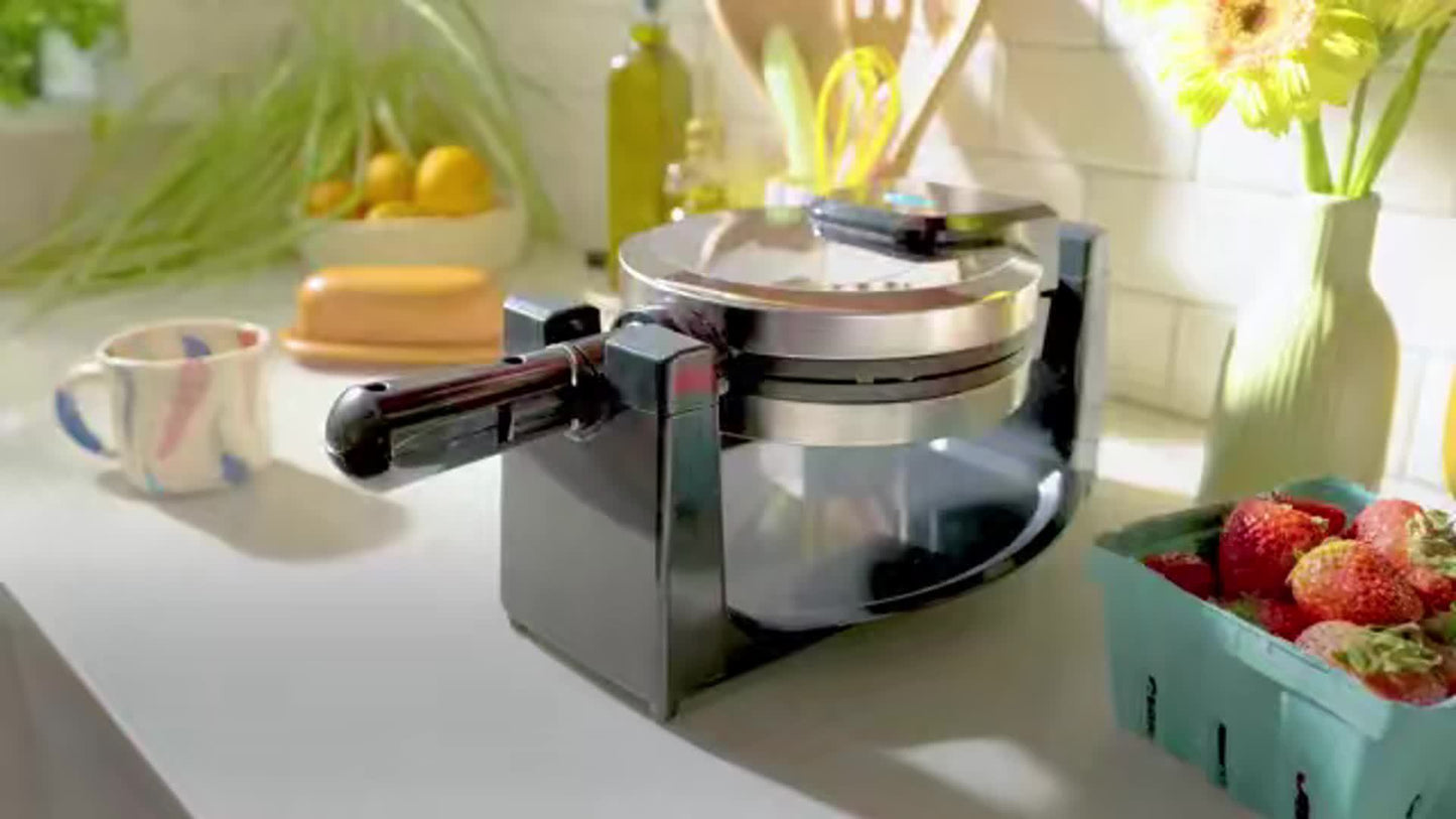 Waffle Maker, Rotating Belgian Waffle Maker, 180° Flip Waffle Iron, Non-Stick Plate, Adjustable Browning Control, Foldable Cool Touch Handle, Removable Drip Tray, Stainless Steel, Space Saving Storage