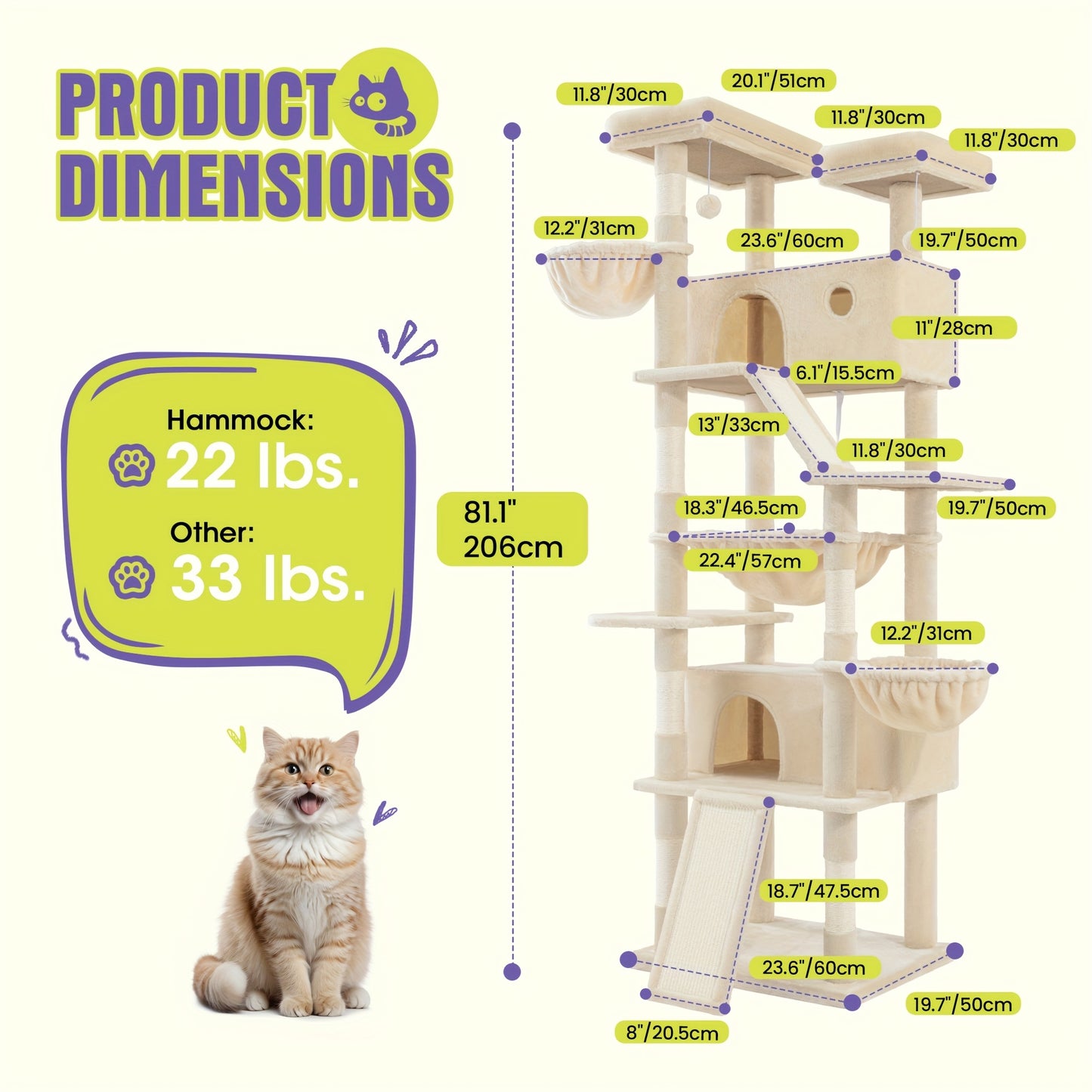 WEEWAY Multi-Level Cat Tree Tower for Indoor Cats - Modern Space-Saving design with Scratching Posts, Plush Perches, Hanging Platforms, Entryways - Sturdy Construction for Climbing, Scratching, Resting - Ideal Gift for Kittie