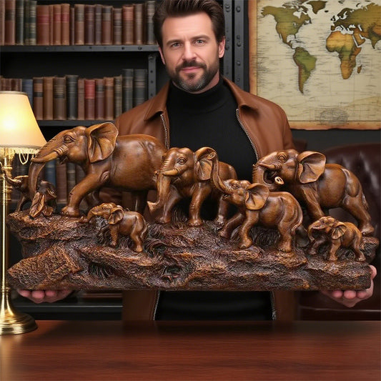 1pc Auspicious Elephant Group Ornament - Resin Figurine with 6 Adorable Elephants, Perfect for Living Room, TV Cabinet, Wine Cabinet, Office Decor - Ideal Housewarming Gift, Indoor & Outdoor Use, No Electricity Needed, Elepha