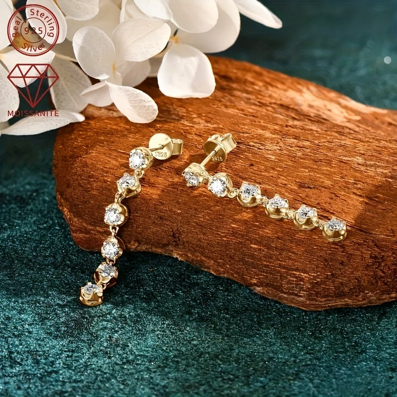 2pcs S925 Silver 1.2 Carat Moissanite Earrings | High-Quality Glamorous Women'S Dangle Earrings, Elegant and Sexy Style, 22K Golden Plated, Perfect for Daily Wear, Anniversaries, Birthdays, and Holiday Gifts for Family and Fr