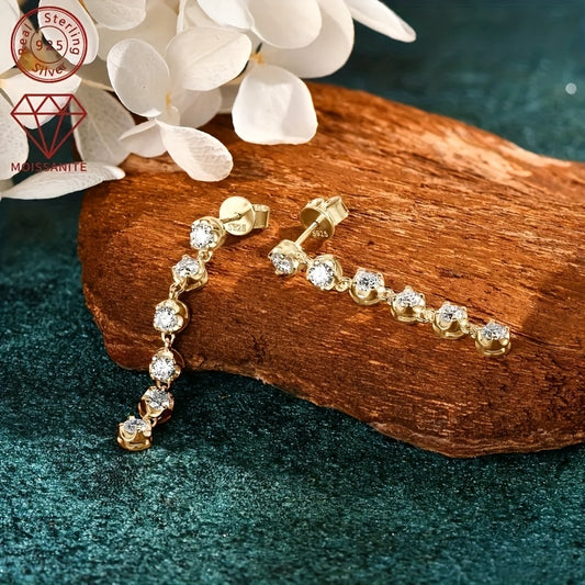 2pcs S925 Silver 1.2 Carat Moissanite Earrings | High-Quality Glamorous Women'S Dangle Earrings, Elegant and Sexy Style, 22K Golden Plated, Perfect for Daily Wear, Anniversaries, Birthdays, and Holiday Gifts for Family and Fr