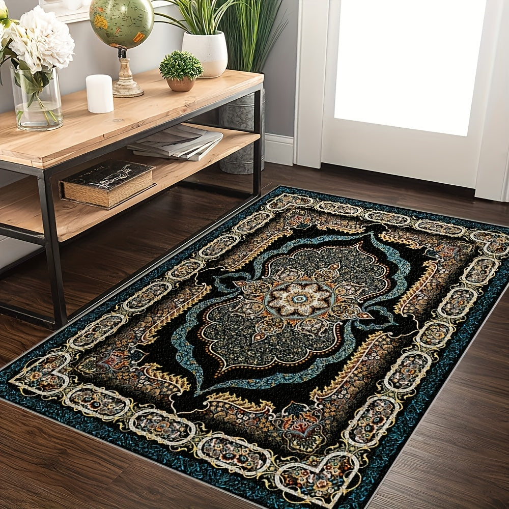 Large Bohemian Floral Velvet Mat with Non-Slip Backing & Shedding-Resistant - Machine-Washable Modern Mat for Living Room, Bedroom, Kitchen, Office - 100% Polyester Durable Floor Mat, Rugs for Living Room, Decorative Pattern,