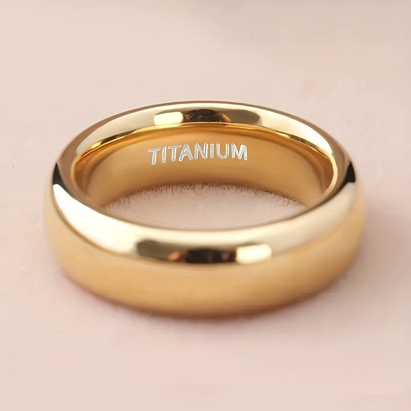 1pc 6mm Wide Golden Gloss Modern Minimalist Ring - Unisex Wedding Band, Durable Polished Stainless Steel-like Shine, Comfort Fit for Men & Women, Everyday & Special Occasion Jewelry for Valentine'S Day, Christmas, Graduation,
