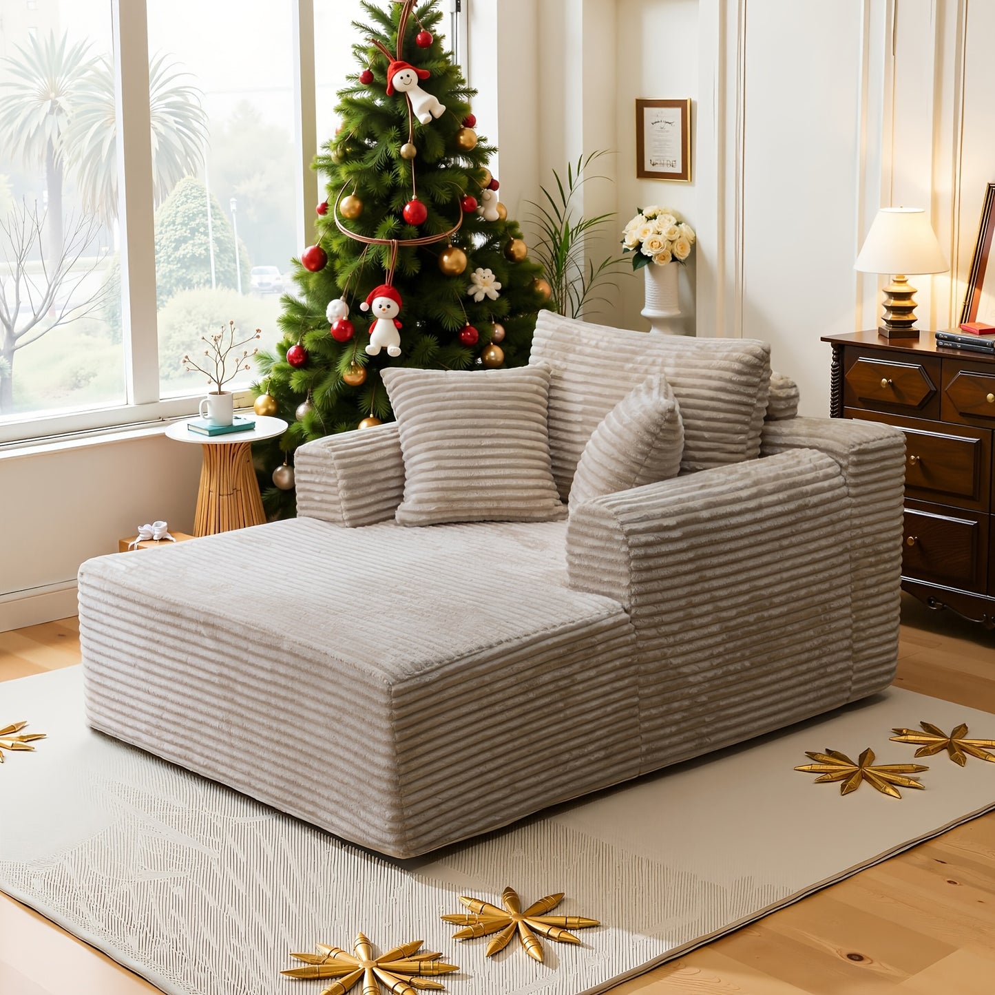 Indoor Oversized Corduroy Upholstered Boneless Sofa Bed Chaise Lounge - Deep Seat Sleeper Couch & Reading Chairs, Cloud Sofas for Living Room, No Assembly Required