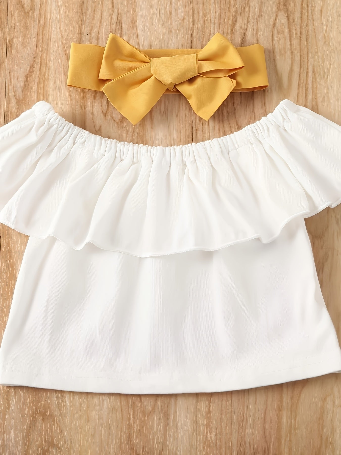 3pcs Kids Toddler Girl Off Shoulder Crop Top Blouse High Waist Ruffled Maxi Skirt Summer Outfits with Headband, Toddler Fashion, Party Dress, Loose Fit, Vintage Style, Lightweight Fabric, Soft Texture