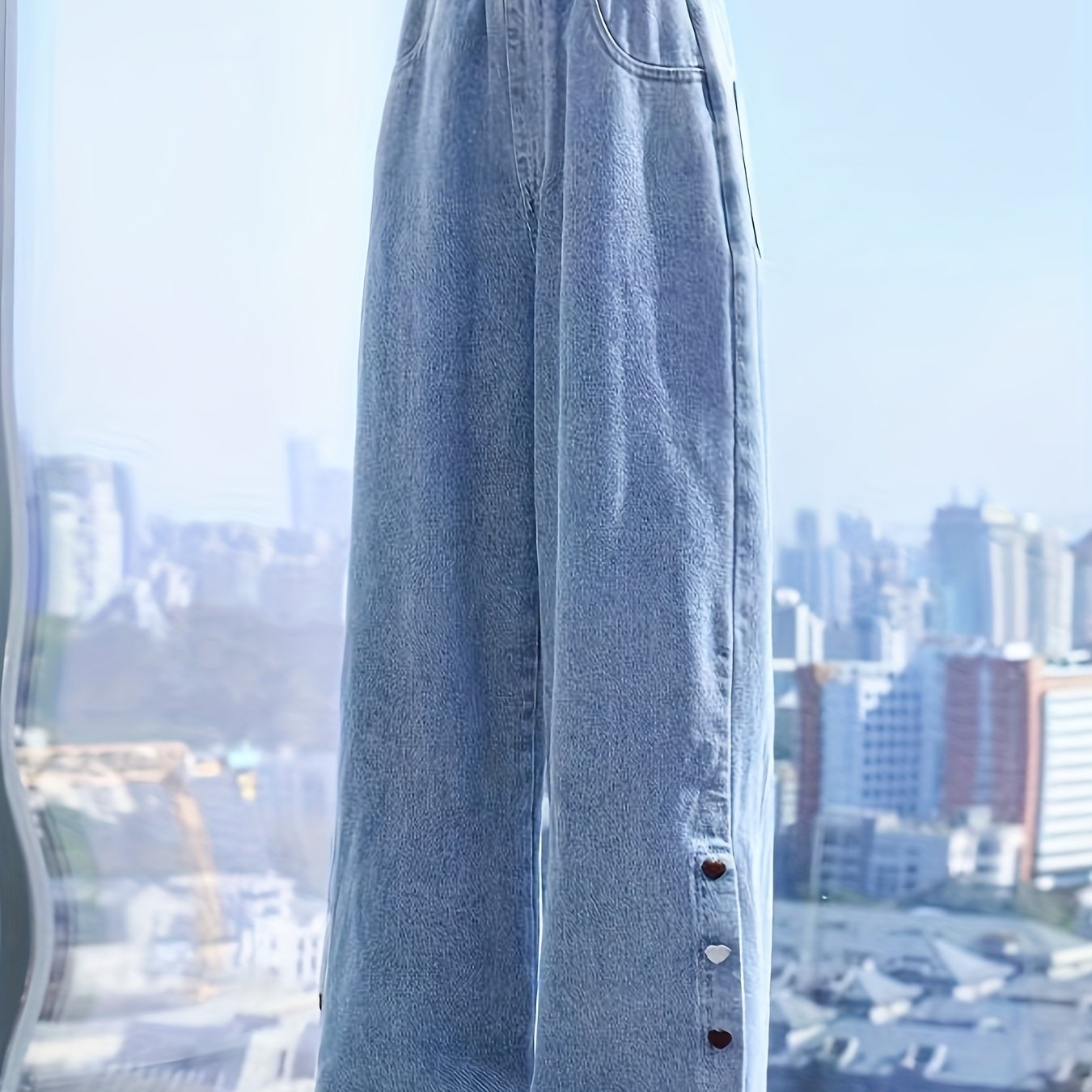 Trendy Straight-Leg Faux Denim for Big Boys And Girls; Latest Style Wide-Leg Trousers; Natural Faux Denim for Casual Wear in Spring And Summer