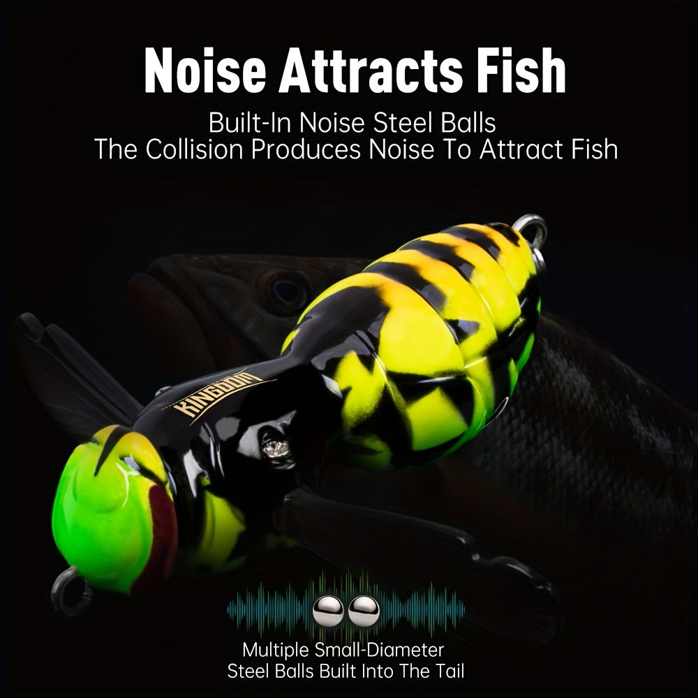 4pcs KINGDOM Floating Fishing Lures - Heavy-Duty ABS Hard Bass Bugs with Treble Hooks, Floating Fishing Baits in Orange/Black, Pink/Black, Yellow-Green/Purple - for Bass, Trout, Freshwater & Saltwater - Ideal for Beginners &