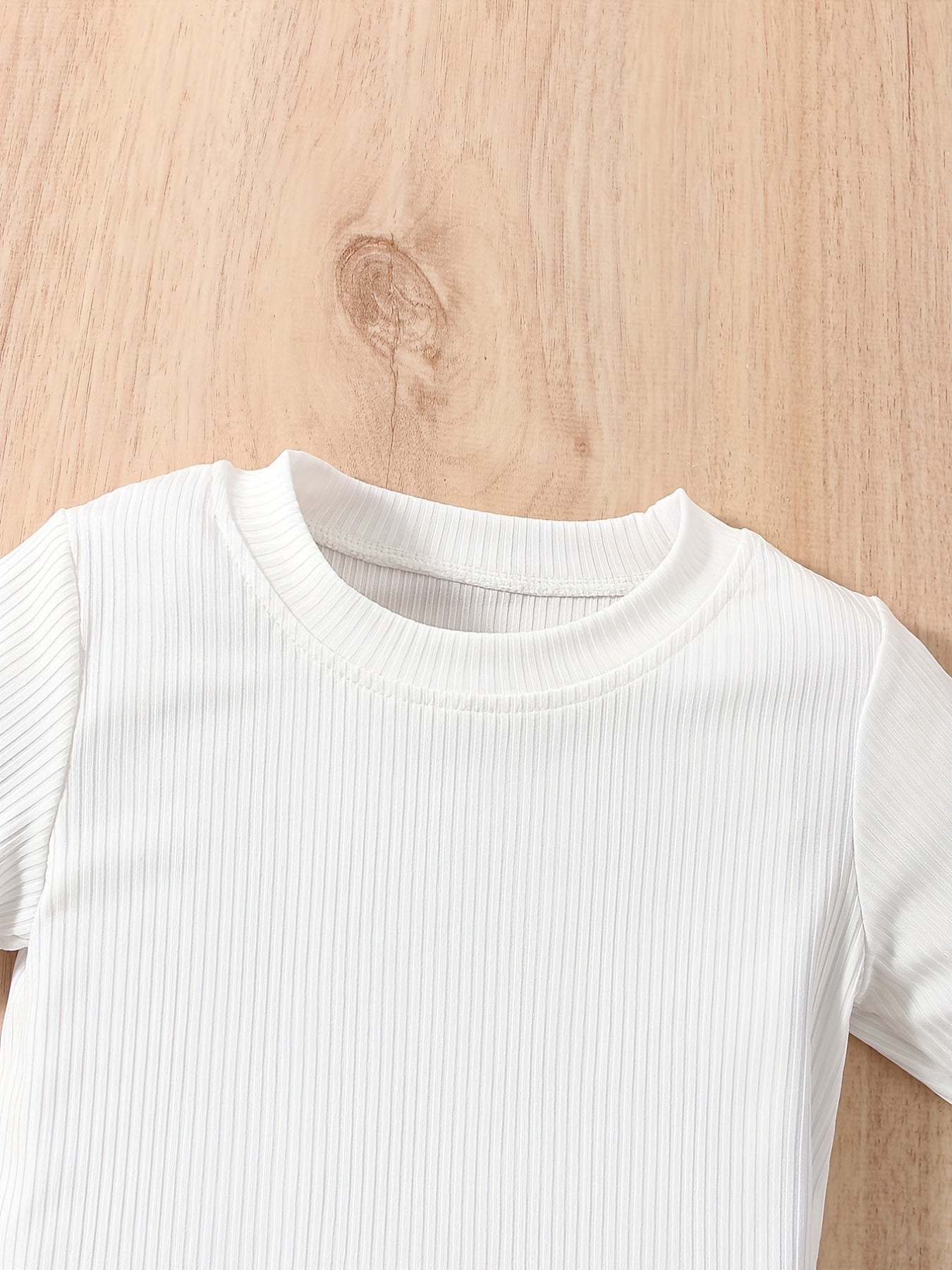 Ribbed Knit Top with Plaid Suspender Skirt Set, Kids Halloween Christmas Party Outfit, Bell Sleeve And Bow Detail