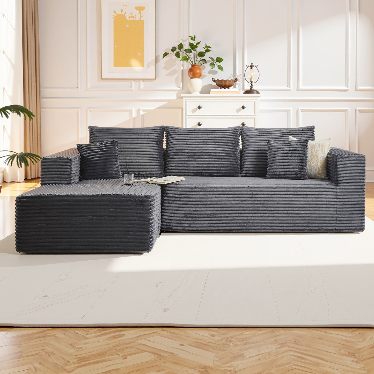 Large Sectional Cloud Couch. Modular Corduroy Sofa Bed With Deep Seat.U-Shaped Boneless Sofa Couches For LivingRoom & Apartment, Bedroom. No Assembly Required