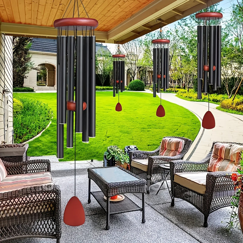 This 37-Inch Deep Tone Wind Chime in Black Aluminum Features Patriotic Designs