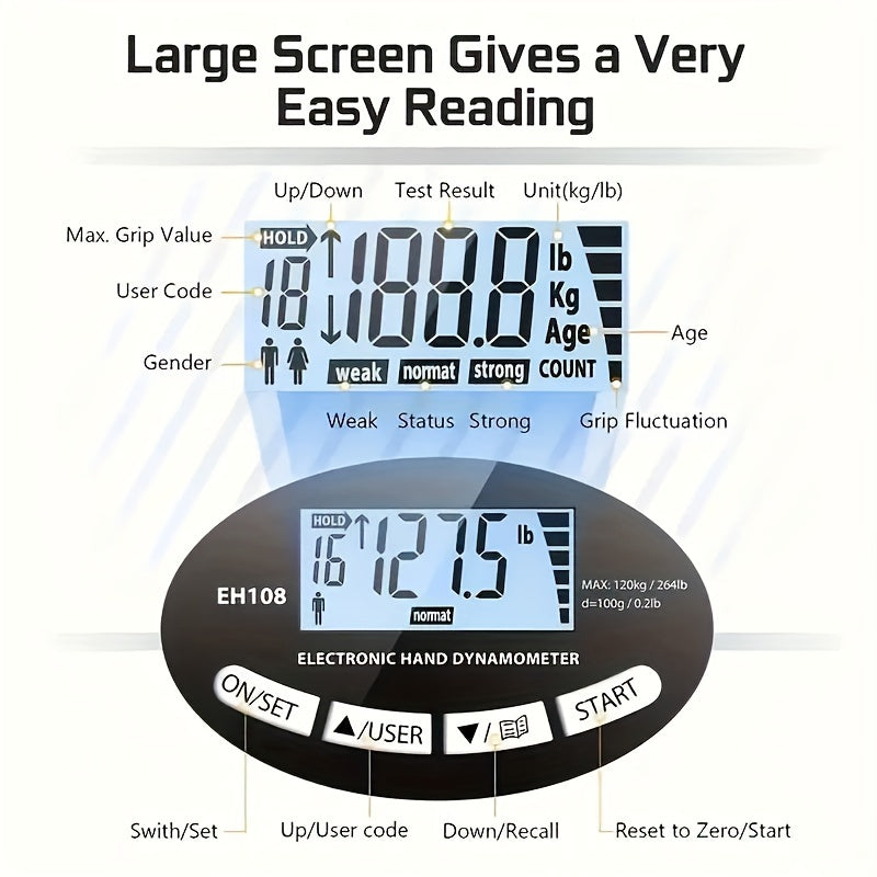 Great Christmas Gifts-DRASPOTEE 1pc Electronic Hand Grip Strength Trainer, For Hand Exercise, Strength Training, 264Lbs/120Kg