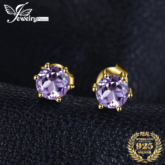 1pair 925 Sterling Silver Simple And Elegant Classic Design Exquisite Multi-faceted Round Cut Natural Gemstone Birthstone Stud Earrings Yellow&Rose for Women for Girl for Daily Decoration for Prom Party Banquet Fine Jewelry