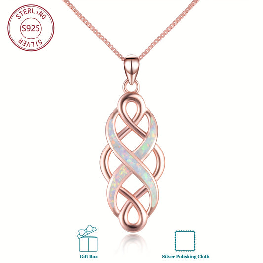 YFN Irish Celtic Knot Created Opal Pendant Necklace Sterling Silver Black Necklaces For Women Men 18"