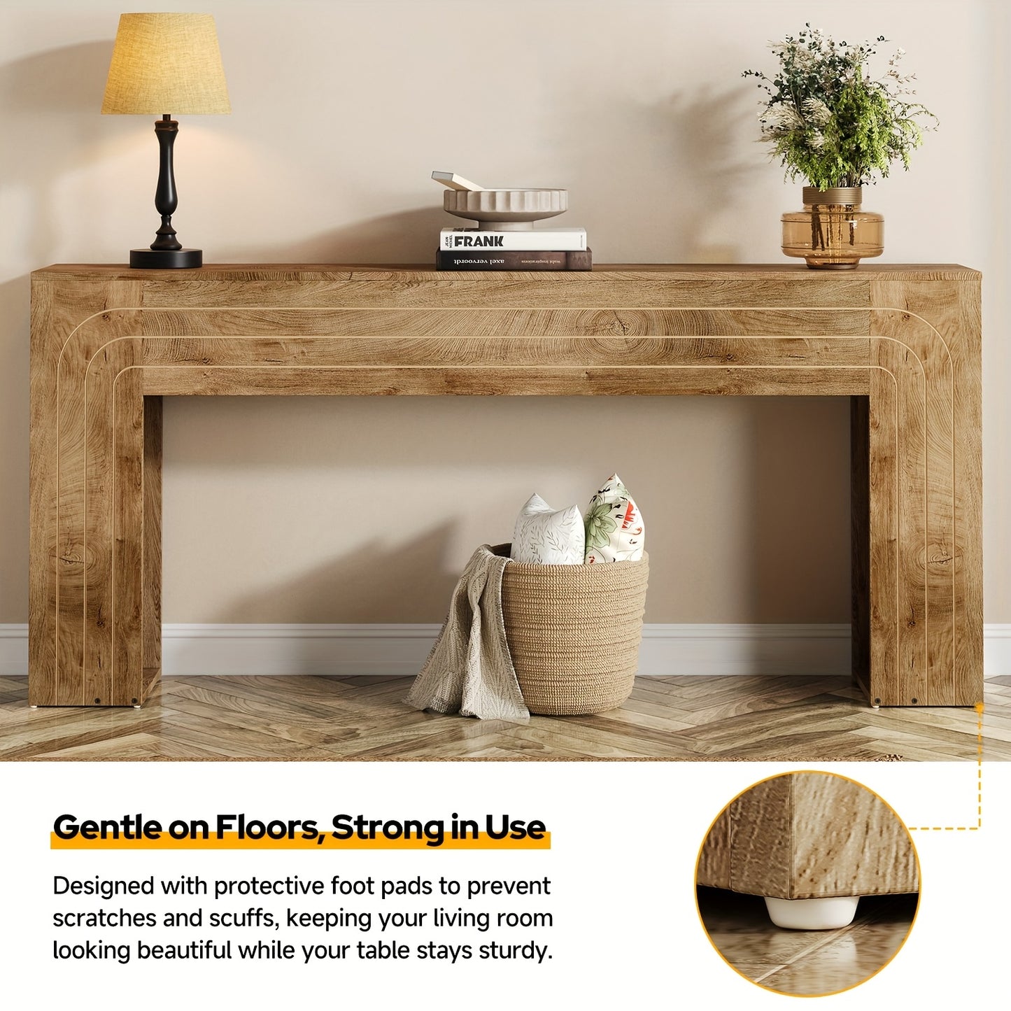 70.9" Modern Farmhouse Console Table Narrow Entryway Table with Handcrafted Line Design - Wood Grain MDF/ Sofa Table Suitable for Hallway, Living Room, Behind Couch - Space-Saving Assembly-Friendly Furniture