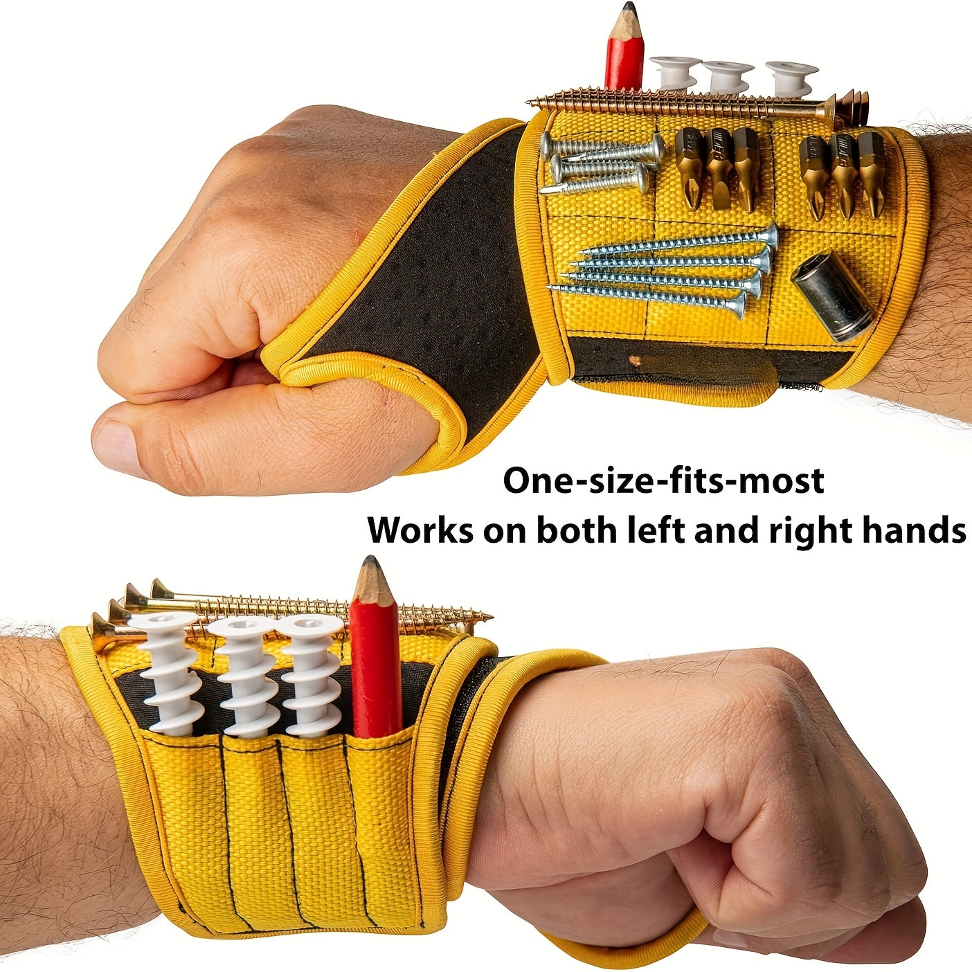 Heavy-Duty Magnetic Wristband with Strong Magnets - Magnetic Tool Holder for Screws, Nails, Drill Bits - Secure Grip Work Wrist Support - Ideal Gift for Electricians, Handymen, DIYers, Fathers, Builders - Coyote Brown (Metal