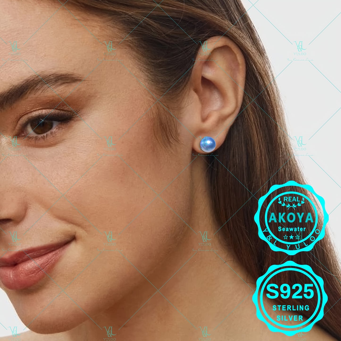 Round Akoya Blue Grey Seawater Pearl 925 Silver Stud Earrings-Mother, Girlfriend, Her Fine Jewelry Mother'S Day, Valentine'S Day, Christmas Day, Birthday Gift