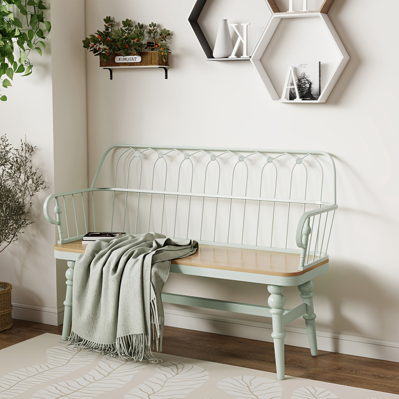 Rustic Farmhouse Entryway Bench with Backrest - Solid Hardwood & MDF Construction, 27" Tall Freestanding Bench with Armrests, Mixed Color Finish for Living Room, Mudroom, Entryway Storage, Entryway Bench, Mudroom Furniture, C