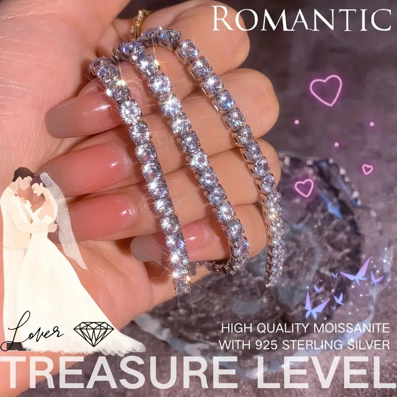 4mm S925 Pure Tennis Bracelet with a Row of Moissanite, Luxurious and Elegant Style Tennis Bracelet for Women, Bright Cut, Suitable for Wedding, Birthday, Anniversary, New Year Gift, Mother's Day Gift