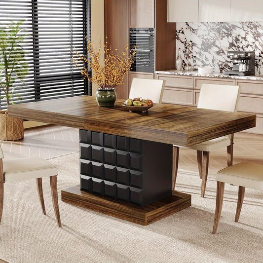 63" Farmhouse Dining Table Extension - Modern Rectangular Kitchen Table for 4-6 people with Brown Wood-like top & Sturdy Pedestal Base, Heavy-Duty MDF Construction, Easy Assembly - Perfect for Dining Room, Kitchen, or Enterta