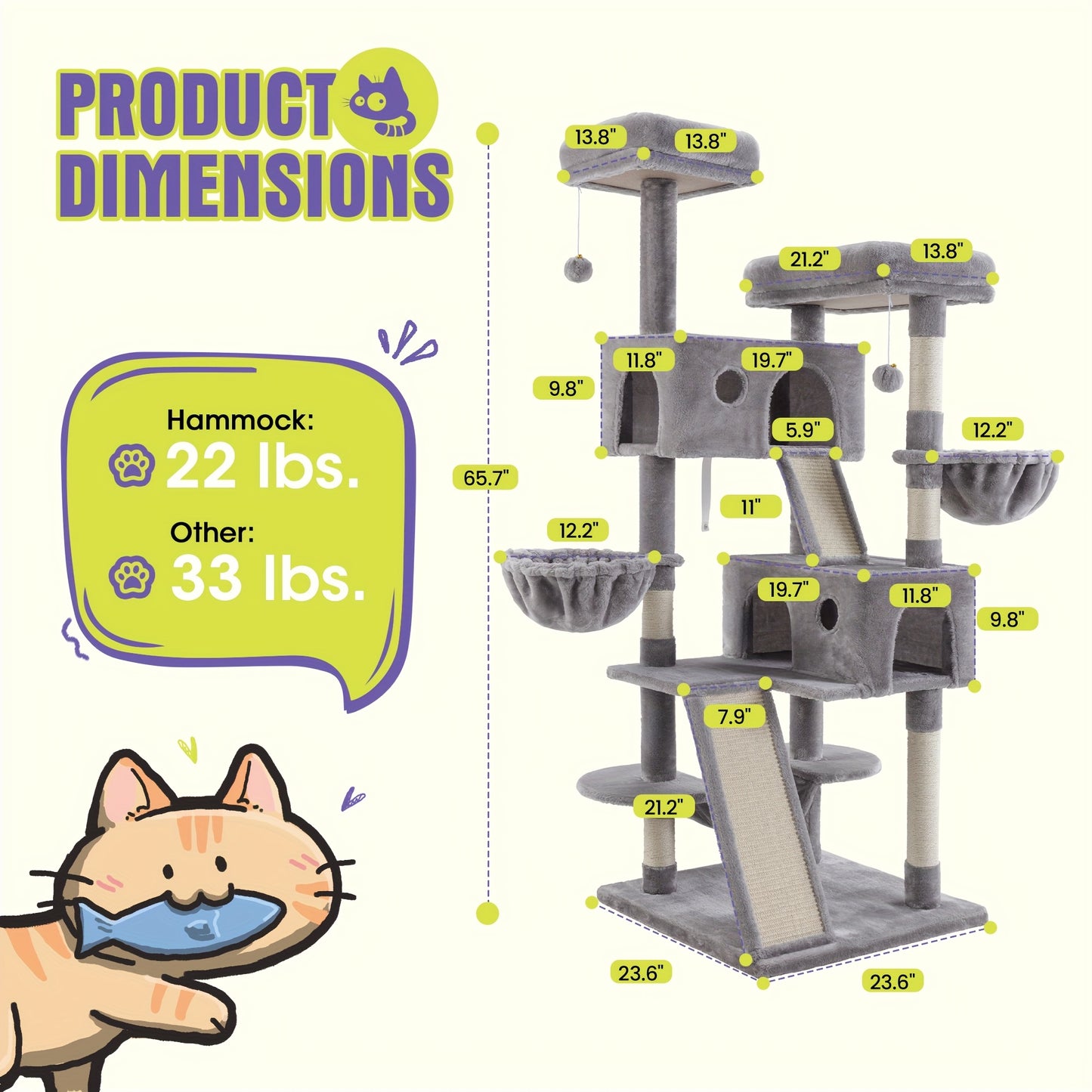 WEEWAY Multi-Level Cat Tree Tower for Indoor Cats - Modern Space-Saving design with Scratching Posts, Plush Perches, Hanging Platforms, Entryways - Sturdy Construction for Climbing, Scratching, Resting - Ideal Gift for Kittie