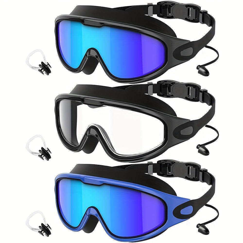 3pcs NSSIW Trendy Retro Adult Large Frame Casual Swimming Goggles Men's Women's Universal Plain Swimming Goggles Goggles - Casual Goggles Swimming Goggles
