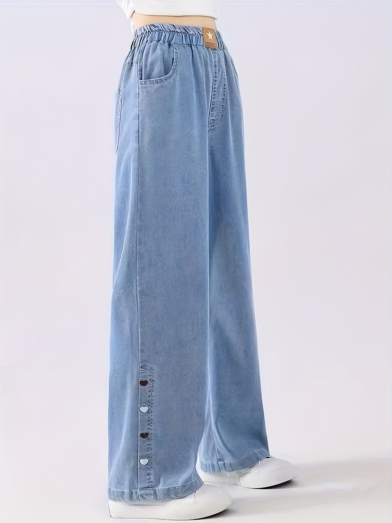 Trendy Straight-Leg Faux Denim for Big Boys And Girls; Latest Style Wide-Leg Trousers; Natural Faux Denim for Casual Wear in Spring And Summer