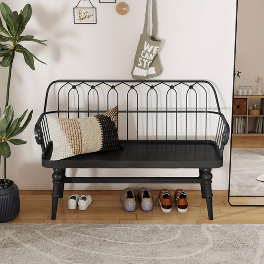Rustic Farmhouse Entryway Bench with Backrest - Solid Hardwood & MDF Construction, 27" Tall Freestanding Bench with Armrests, Mixed Color Finish for Living Room, Mudroom, Entryway Storage, Entryway Bench, Mudroom Furniture, C