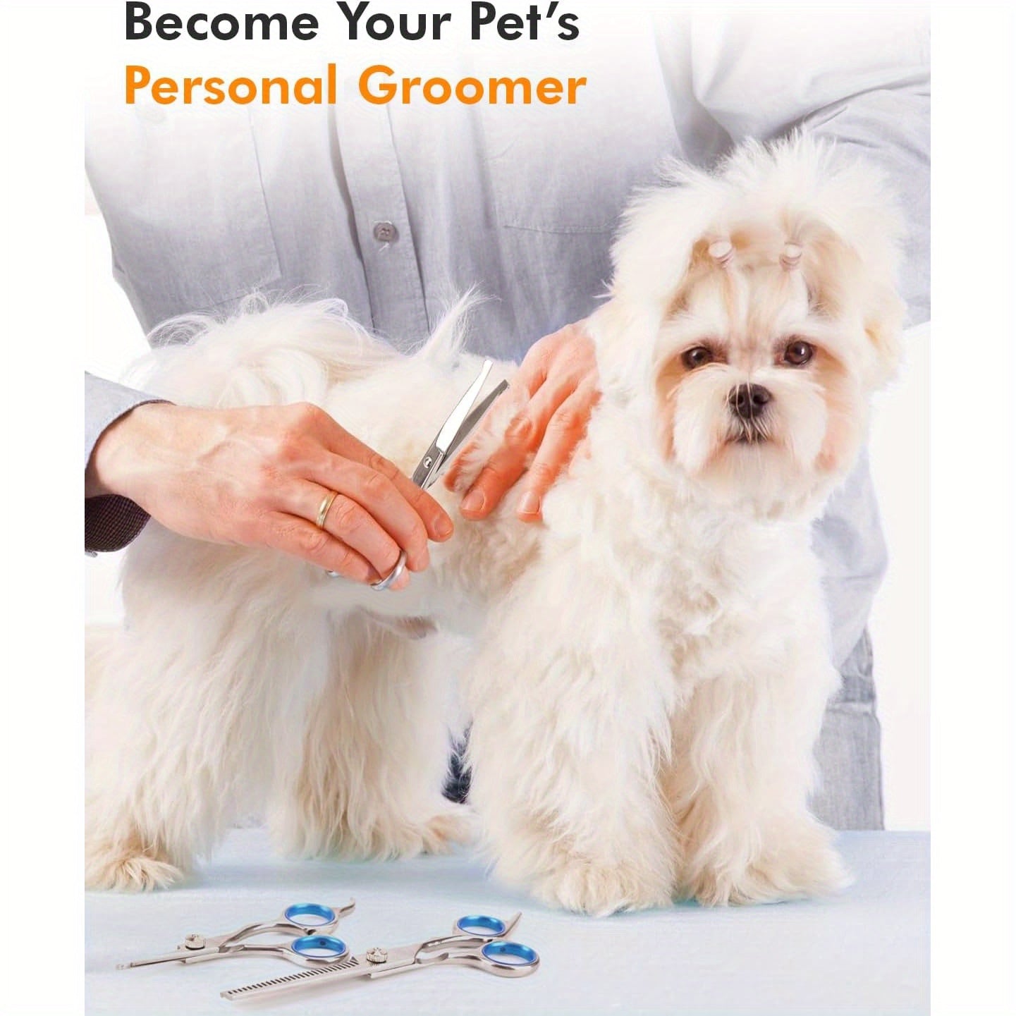 6-in-1 Dog Scissors- Professional Stainless Hair Kit with Safety Rounded Tips, Soft- Handles for Small& Large Dogs, Cats