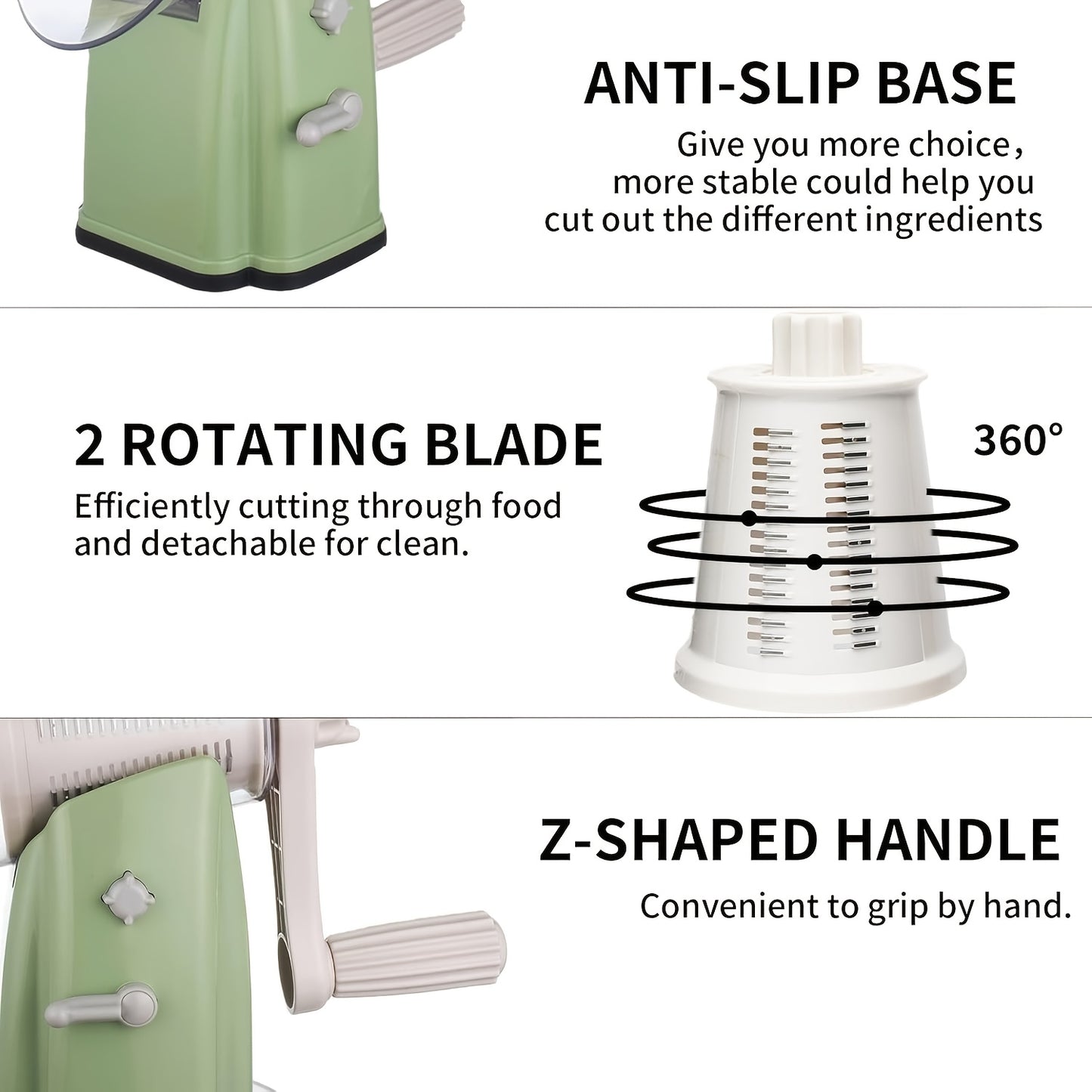 Heavy-Duty Rotary Cheese Grater Shredder with 5 Interchangeable Blades & Storage Box - Multi-Purpose Processor for Ice, Vegetables, Fruit, Nuts - Heavy-Duty Plastic Grater Slicer with Base, Suitable for & Commercial Use