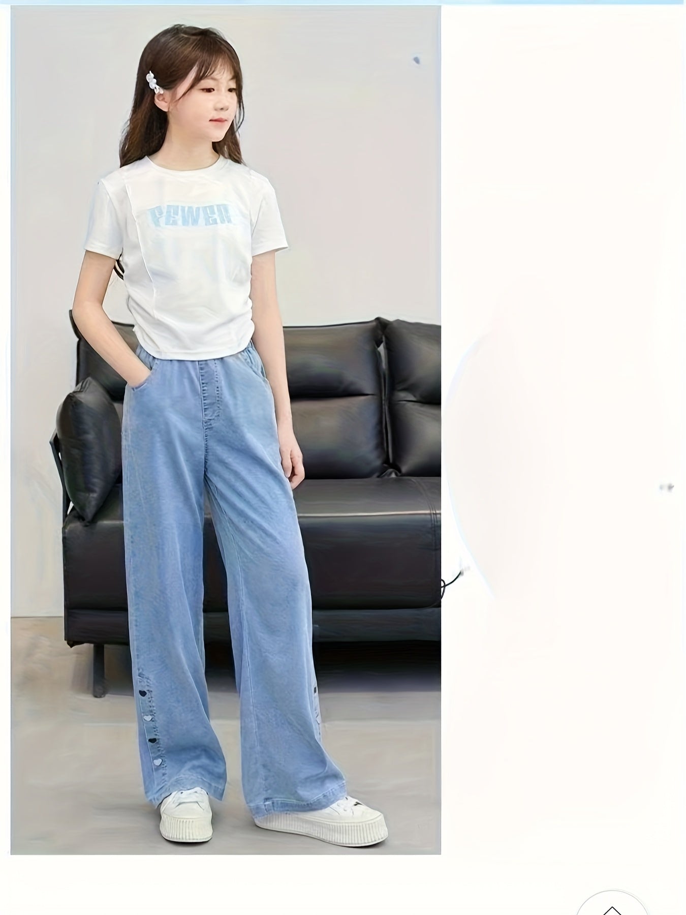 Trendy Straight-Leg Faux Denim for Big Boys And Girls; Latest Style Wide-Leg Trousers; Natural Faux Denim for Casual Wear in Spring And Summer