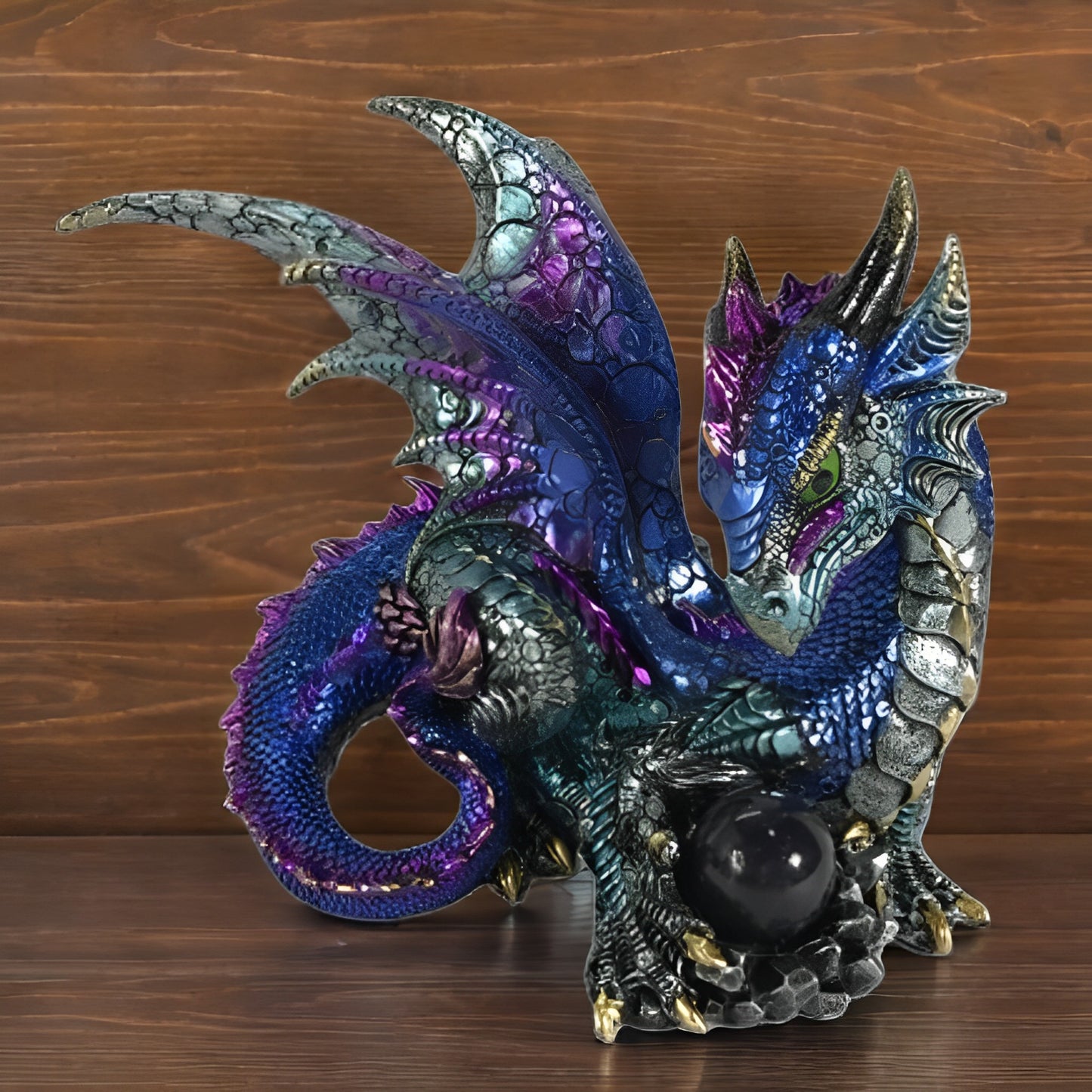 8.25"W Blue Dragon Guarding Crystal Figurine Decoration Home/Room Decor and Unique Gift Ideas