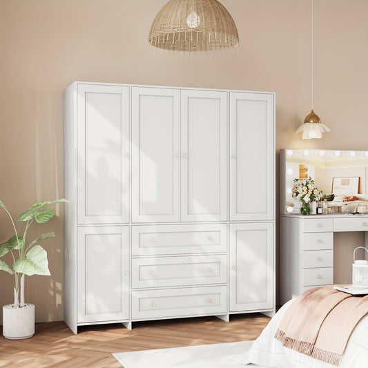 47"/63" Large Modern Armoire Wardrobe Closet with Mirror Door, Hanging Rod, Drawers & Shelves - -Standing Dresser Suitable for Bedroom, Assembly, Wood & MDF