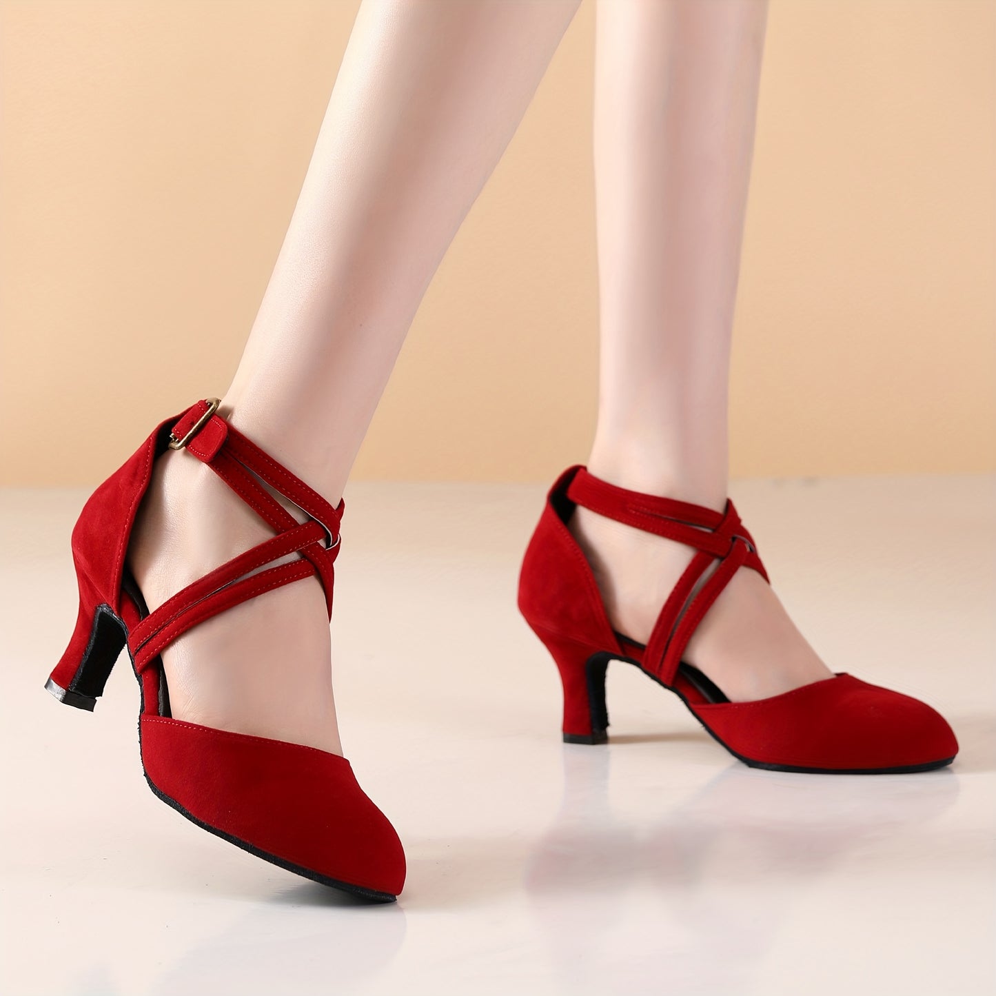 Womens Latin Salsa Dance Shoes - Soft Indoor Fabric, Secure Cross-Straps, Stylish Low Heel, Ultra-Comfortable Fit - Perfect For Cha Cha, Ballroom - Multiple Colors