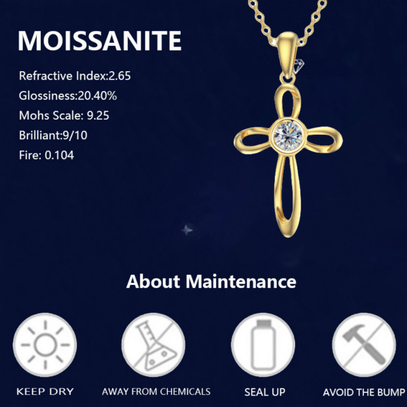 925 pure Silvery 1 carat classic cross necklace with moissanite, simple and versatile, suitable for men and women as Valentine's Day, Christmas, Thanksgiving gifts, suitable for daily wear, banquets, vacations, dates, comes w