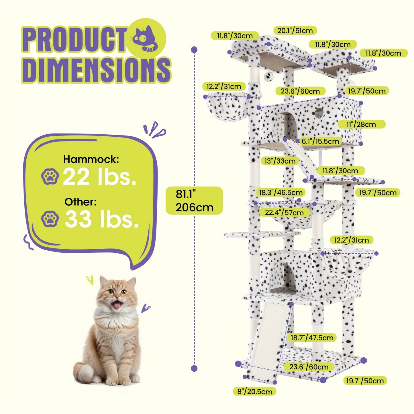 WEEWAY Multi-Level Cat Tree Tower for Indoor Cats - Modern Space-Saving design with Scratching Posts, Plush Perches, Hanging Platforms, Entryways - Sturdy Construction for Climbing, Scratching, Resting - Ideal Gift for Kittie