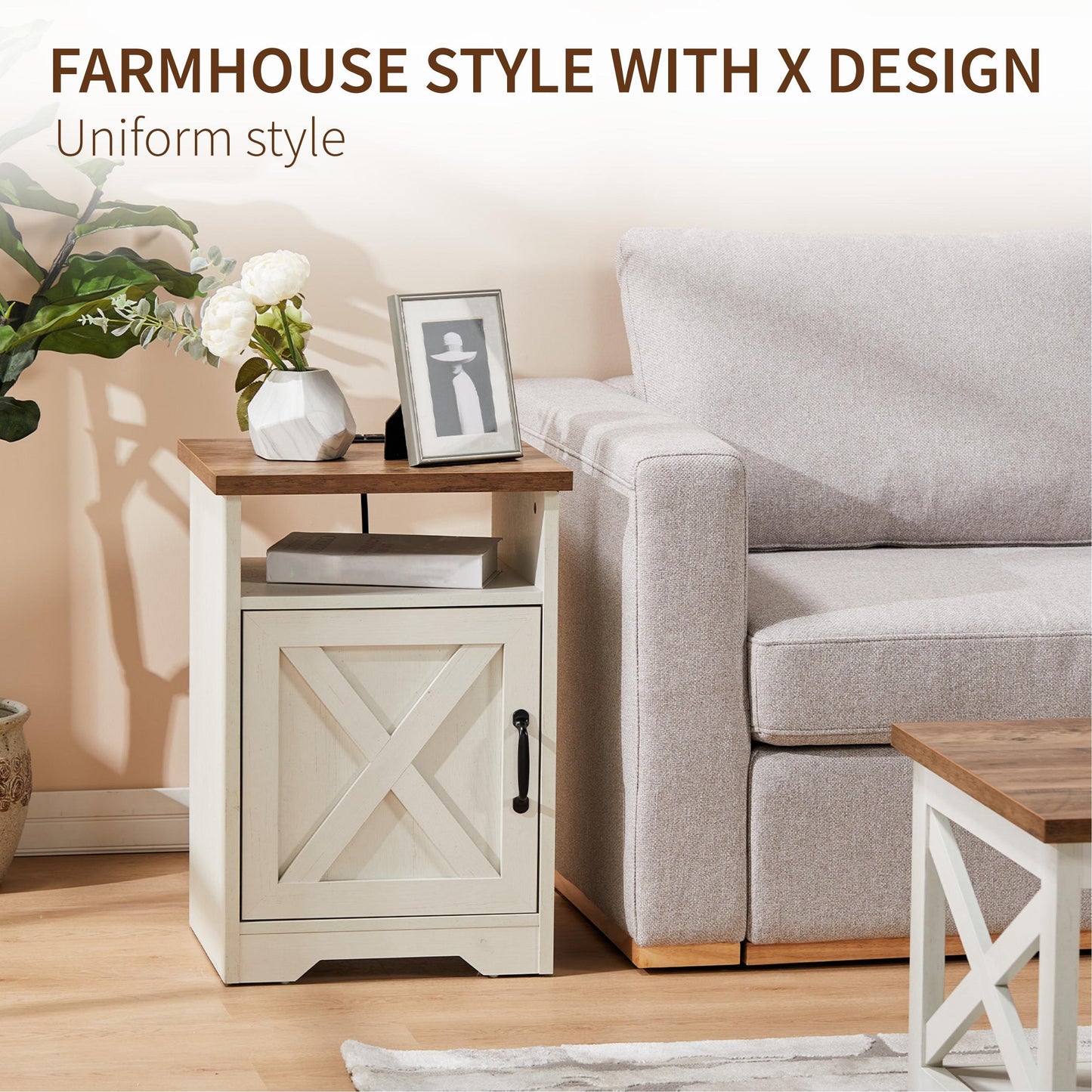 ALBOTT 3pcs Farmhouse Table Set Includes Coffee Table And Two End Tables Side Table with Charging Station And USB Ports for Living Space
